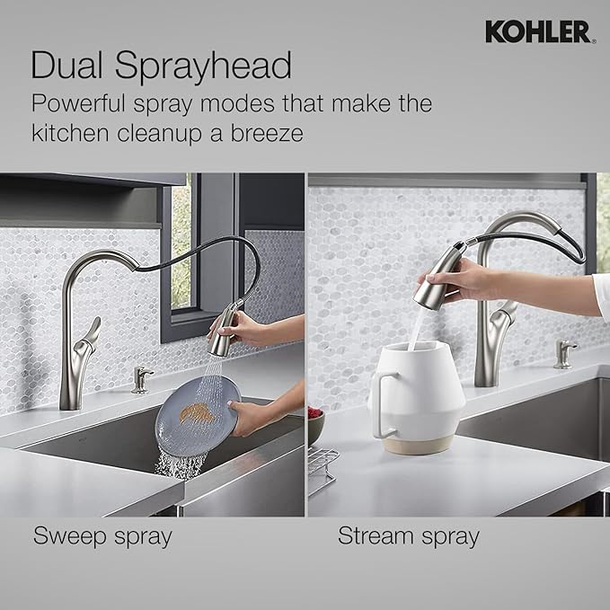 Kohler Emile 26448IN-4-VS Metal Pull-Down Sprayer Kitchen Faucet With Pullout Shower (Vibrant Stainless Steel Finish)