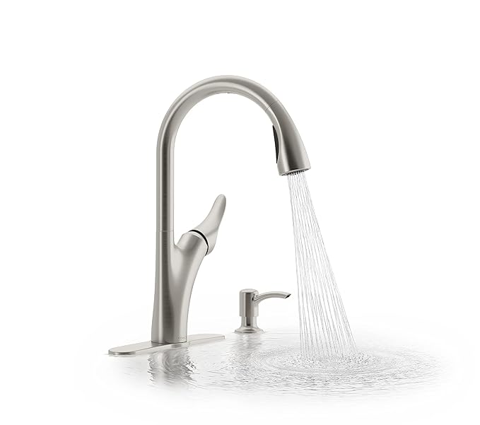 Kohler Emile 26448IN-4-VS Metal Pull-Down Sprayer Kitchen Faucet With Pullout Shower (Vibrant Stainless Steel Finish)
